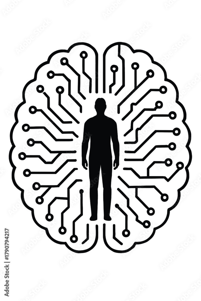 Fototapeta premium Human Inside AI Circuit Network