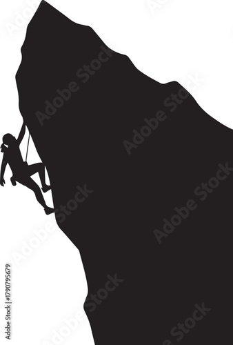 Silhouette of a rock climber scaling a steep mountain face adventurous outdoor hobby