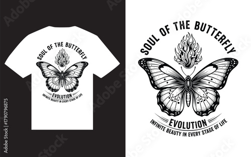 Tshirt design with butterfly and text soul of the butterfly