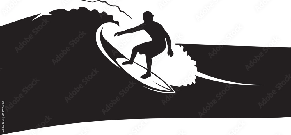 Fototapeta premium Silhouette of a surfer riding a powerful wave mastering the ocean sport