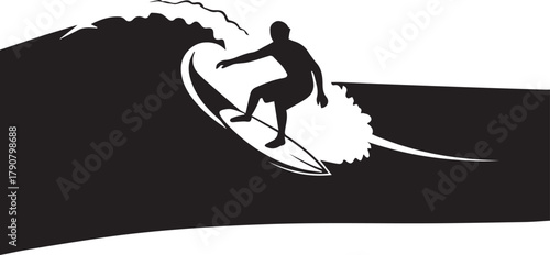 Silhouette of a surfer riding a powerful wave mastering the ocean sport