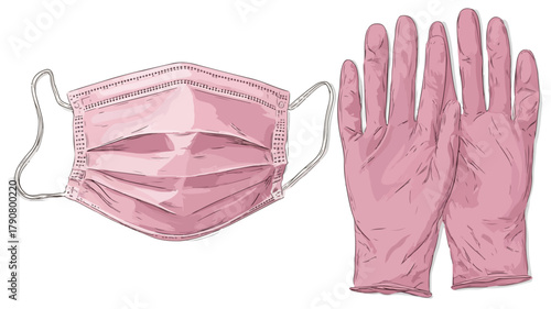 Pink Mask and Latex Gloves for Infection Protection