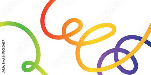 Colorful curling ribbon line abstract design element with flowing swirls and loops, festive vector background for celebration, decoration, and artistic motion graphic compositions