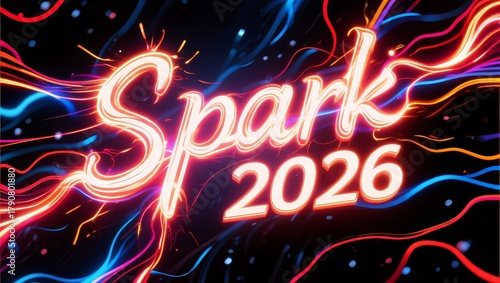Vibrant Light Design with Spark 2026 in Neon Colors on Dark Background