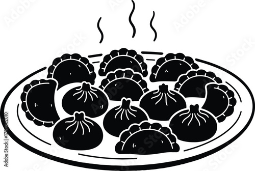 Steaming plate of delicious dumplings served ready to eat food