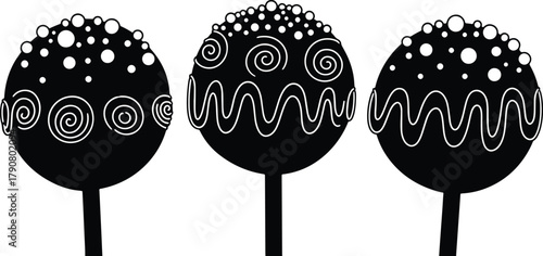 Stylized Black and White Cake Pops Illustration Sweet Treat Design Concept