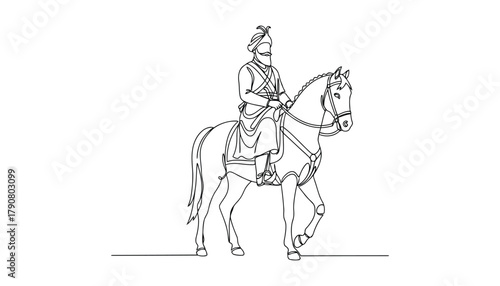 Majestic warrior on horseback, powerful symbol of heritage and strength line art vector