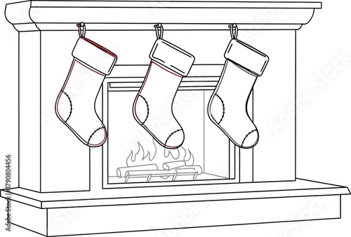 Fireplace with christmas stockings hanging ready for santa on christmas morning