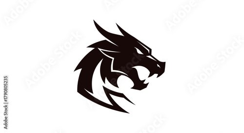 Black dragon head illustration on white background vector design
