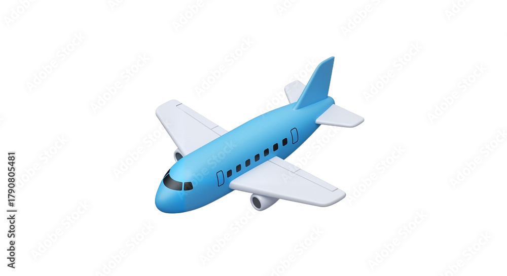 Fototapeta premium Blue airplane model with cartoon design on transparent background 