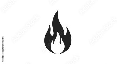 Black flame icon on white background symbolizing energy and heat