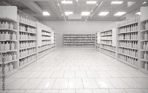 Blanc white 3D supermarket mock-up background render