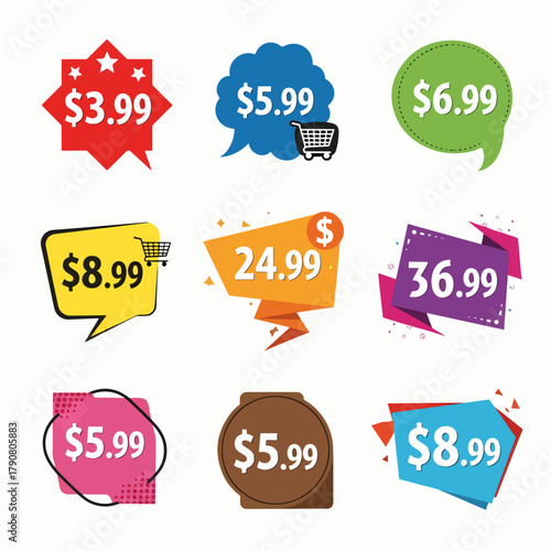 Colorful Price Stickers Featuring Discounts From $0.99 to $9.99