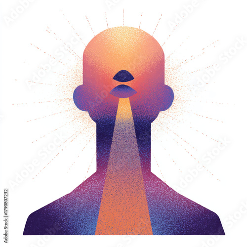Abstract conceptual illustration of human head with light emanating from the mouth representing speech communication and the power of words in an ethereal cosmic style
