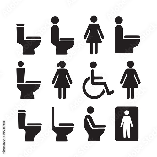 Public Restroom and Toilet Icon Set Vector