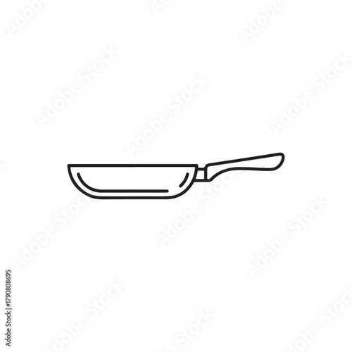 Side view frying pan outline vector flat illustration