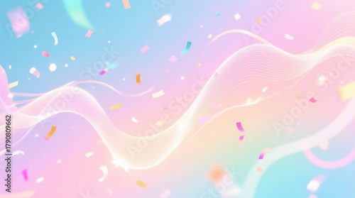 Colorful Abstract Background with Flowing Waves and Confetti Elements