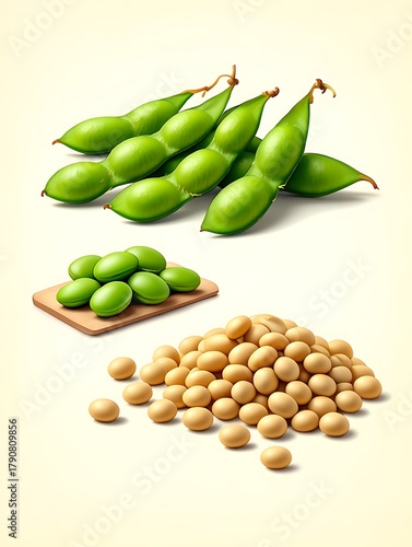 Wallpaper Mural Fresh edamame pods and shelled soybeans on a light background Torontodigital.ca