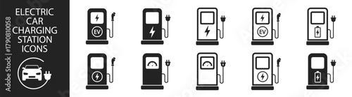 Charge station for electric car, battery and charger, plug and cable, energy, electricity, auto and vehicle, eco and sustainable, isolated on transparent background.