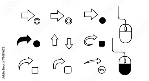 Essential arrow and mouse icon collection for digital interfaces