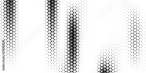 Triangular Halftone Texture Retro wave Vector Geometric Technology Abstract Background. Half Tone Triangles Retro Colored Pattern. Minimal 80s Style Dynamic Tech Structure Wallpaper