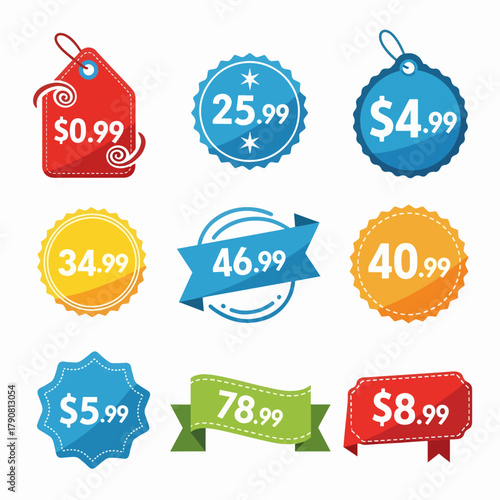 Colorful Sale Speech Bubble Sticker Set Vector Illustration