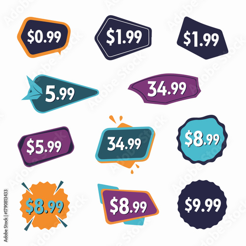 Colorful sale and discount label set for retail promotion icons