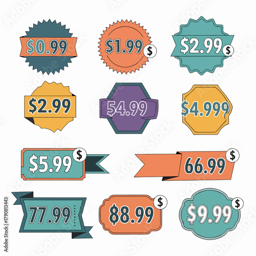 Set of discount labels, Price sticker, Set price sticker