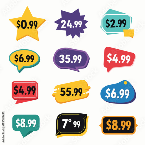 Set of discount labels, Price sticker, Set price sticker
