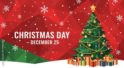 Christmas Day December 25 Festive Tree Gifts Snowfall.