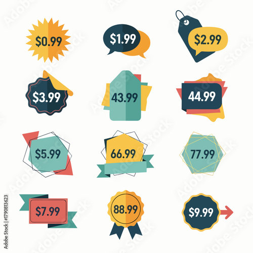 Colorful discount and sale label set vector icons for business and retail design