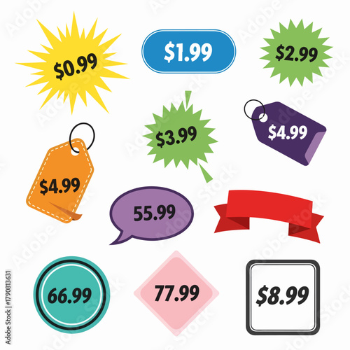 Set of colorful price stickers