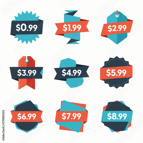 Set of colorful price stickers