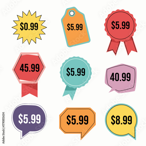 Set of colorful price stickers