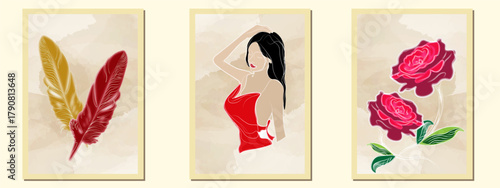 Boho minimal geometric art collection set with rustic tribal design and cozy earthy tones