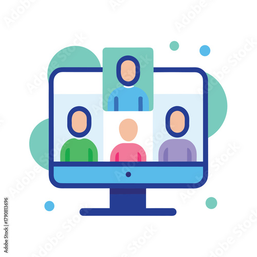 Video conference call flat colorful vector icon on white background
