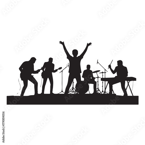 Silhouette of a rock band isolated on white background, ideal for music events, concerts, and entertainment themed designs and projects