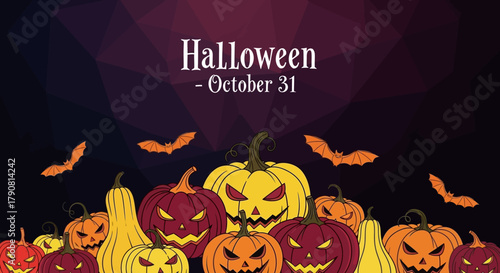 Halloween October 31st Celebration with Spooky Pumpkins and Bats.