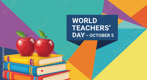 World Teachers Day Celebration with Apples and Books.