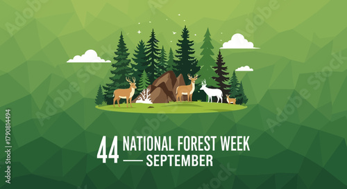 National Forest Week Celebration with Deer and Trees.