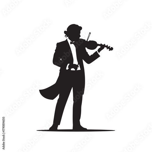 Silhouette of a violinist isolated on white background, perfect for classical music, concert, and artistic performance themed designs