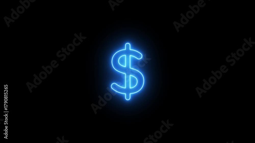 abstract neon dollar icon animation on black background, money concept video .