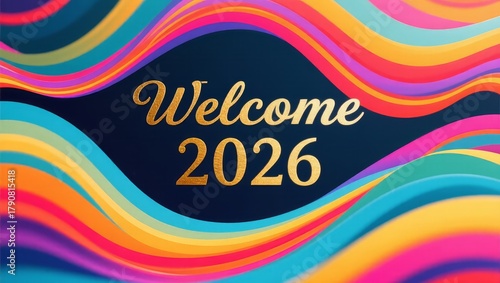 Colorful Waves with Golden Text Welcoming the Year 2026