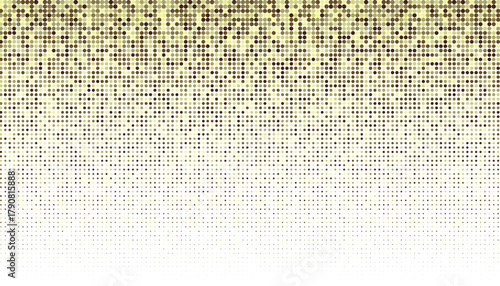 Gold halftone dots on white background with gradient fade
