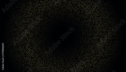 Gold radial halftone dot pattern on black background