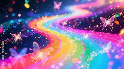 Colorful Abstract Background with Butterflies and Sparkling Lights