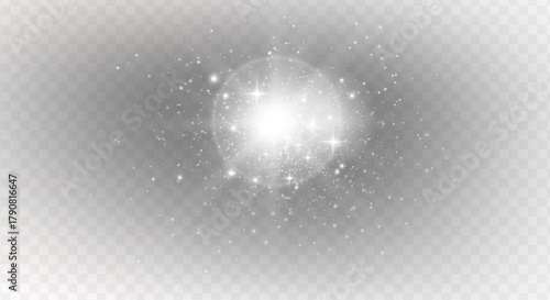 PNG sparkle effect with spotlight and glowing light on abstract stadium scene, flare burst, glitter disco flash, futuristic glow, beam, laser ray, magic lens, transparent background 