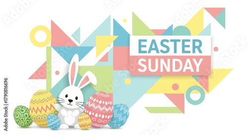 Easter Sunday Celebration with Bunny and Decorated Eggs.