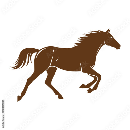 Galloping horse vector art illustration running free wild mustang equestrian animal silhouette brown colored clip