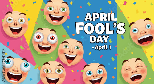 April Fools Day Funny Faces Celebration Colorful Background.